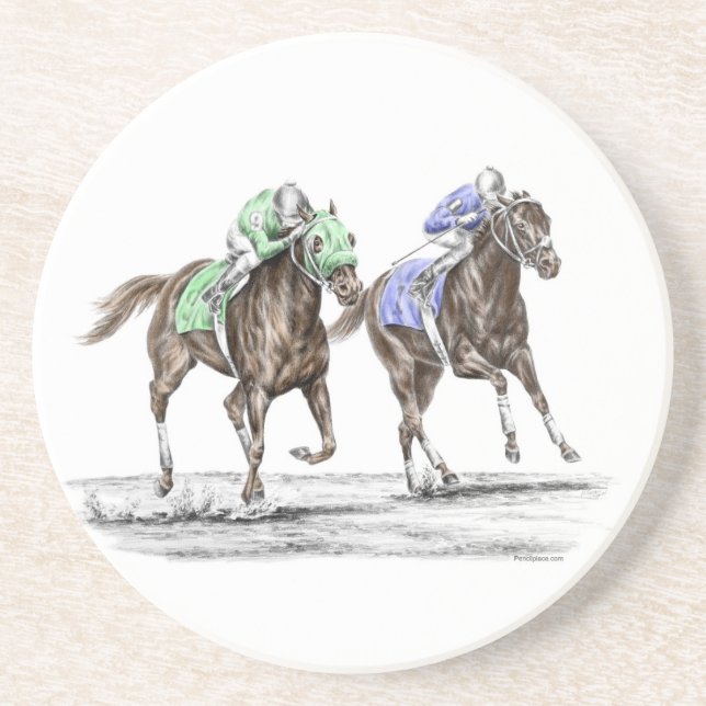 Thoroughbred Horses Racing Sandstone Coaster (Front)