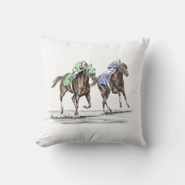 Thoroughbred Horses Racing Throw Pillow (Front)