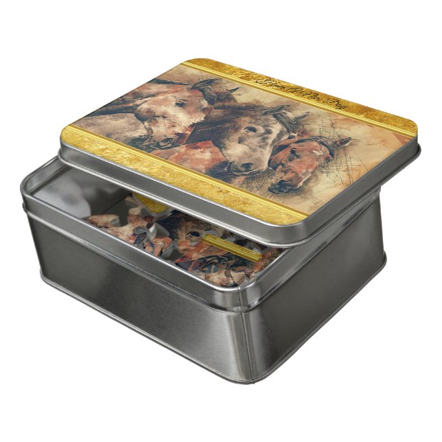 Thoroughbred horses running in a field jigsaw puzzle (Lid Open)