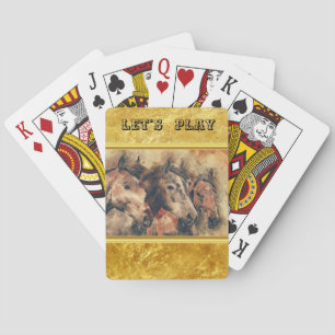Thoroughbred horses running in a field poker cards