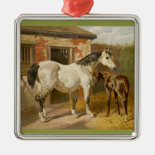Thoroughbred mare and foal metal ornament
