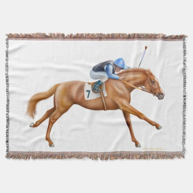 Thoroughbred Race Horse Equestrian Throw Blanket (Front)