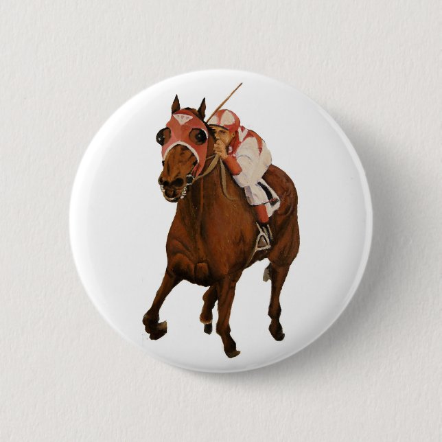 Thoroughbred Race Horse Wins Classic Button (Front)