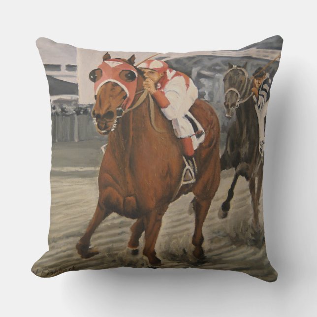 Thoroughbred Race Horse Wins; Outdoor Pillow (Front)