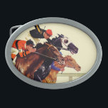 Thoroughbred Race Oval Belt Buckle<br><div class="desc">Artist: Maurice Bower | Horse race</div>
