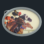 Thoroughbred Race Oval Belt Buckle<br><div class="desc">Artist: Maurice Bower | Horse race</div>