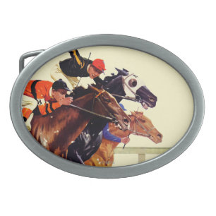 Thoroughbred Race Oval Belt Buckle