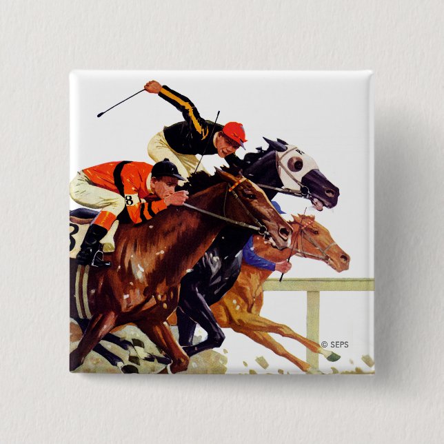 Thoroughbred Race Pinback Button (Front)