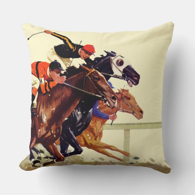 Thoroughbred Race Throw Pillow (Front)