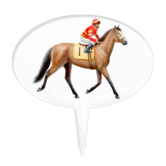 Thoroughbred Racehorse Trotting To the Post Cake Topper (Front)
