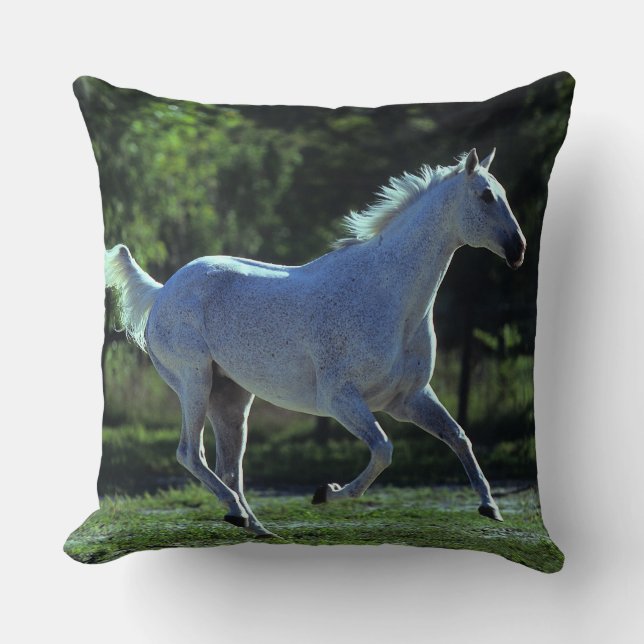 Thoroughbred Stallion Running Throw Pillow (Front)