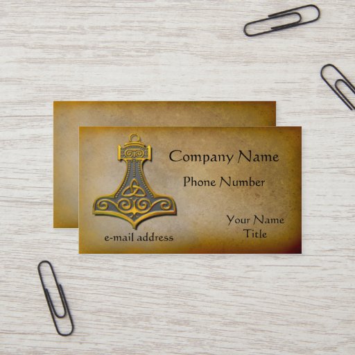 Customizable Thors Hammer gold Business Card Templates