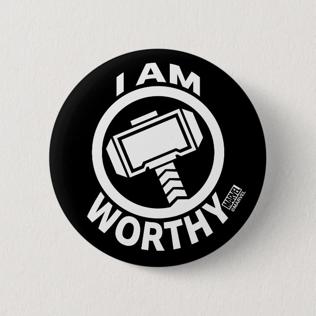 Thor's Hammer - I Am Worthy Button (Front)