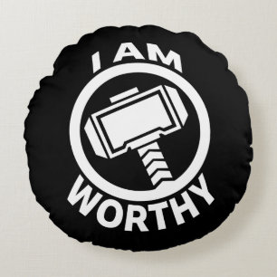 Thor's Hammer - I Am Worthy Round Pillow