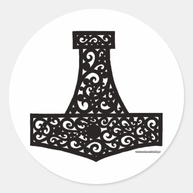 Thors Hammer in Black Classic Round Sticker (Front)