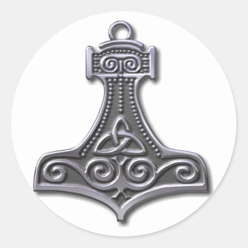 Thors Hammer_silver Classic Round Sticker