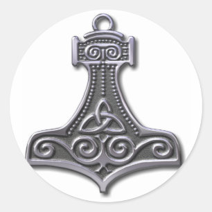 Thor's Hammer-silver Classic Round Sticker