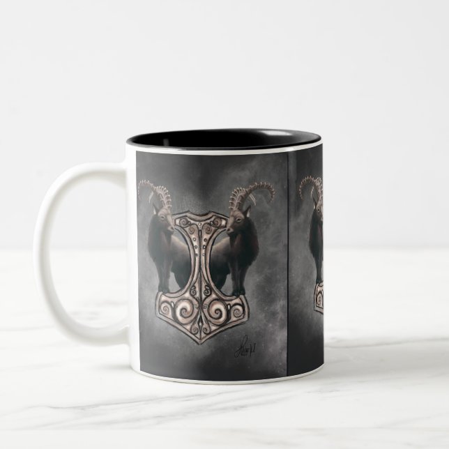 Thor's Might: Mjölnir and the Thunderous Companion Two-Tone Coffee Mug (Left)