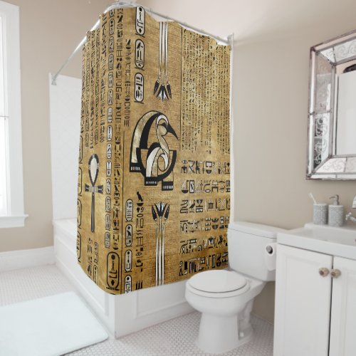 Thoth _ Djhuty Egytian God_ Gold and Pearl Shower Curtain