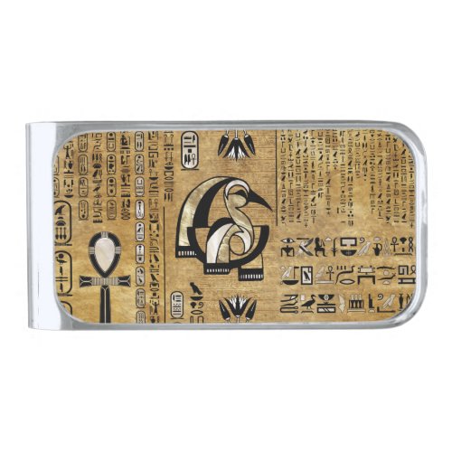 Thoth _ Djhuty Egytian God_ Gold and Pearl Silver Finish Money Clip