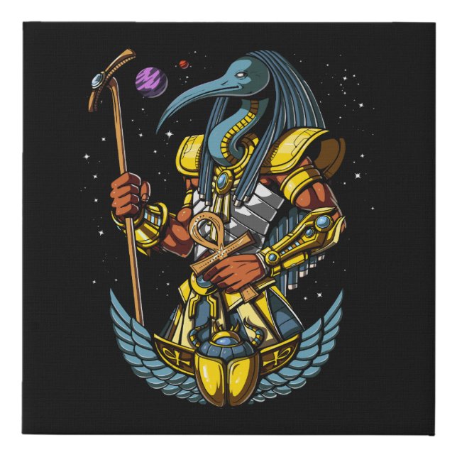 Thoth Egyptian God Ankh Scarab Ancient Symbol Faux Canvas Print (Front)