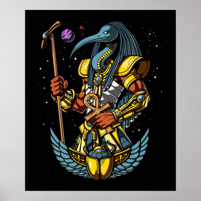 Thoth Egyptian God Ankh Scarab Ancient Symbol Poster (Front)
