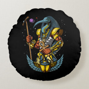 Thoth Egyptian God Ankh Scarab Ancient Symbol Round Pillow