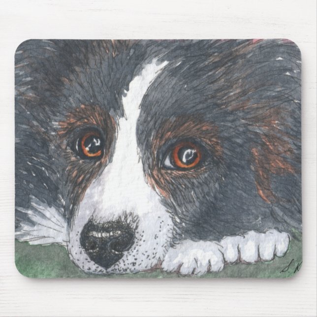 Thoughtful Border Collie Dog Mouse Pad (Front)
