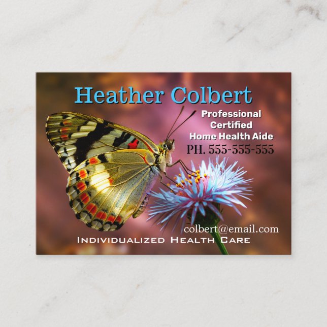 Thoughtful Butterfly Trusting Caregiver  Business Card (Front)