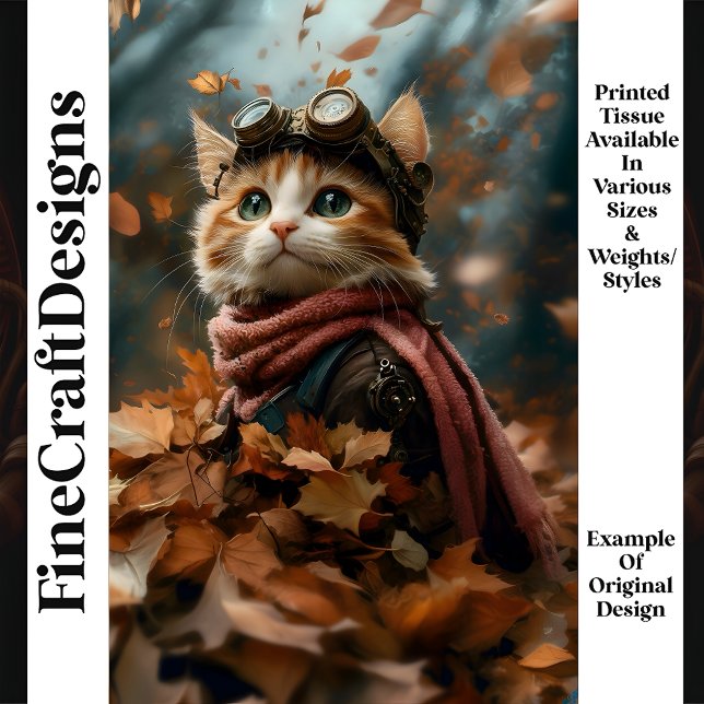 Thoughtful Cute Cat In Autumn Leaves S6 Decoupage Tissue Paper (Creator Uploaded)