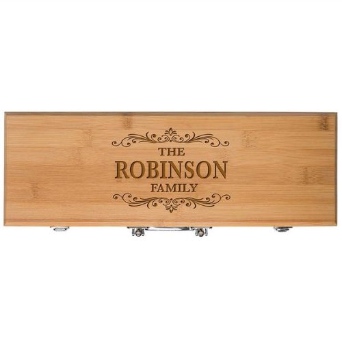 Thoughtful Family Name Barbecue Set In Wooden Box