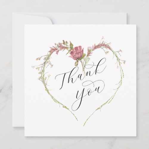 Thoughtful Floral Heart Calligraphy Script Thank You Card