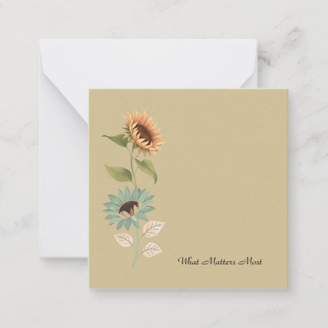 Thoughtful Floral Sunflower Flat Note Card (Front)