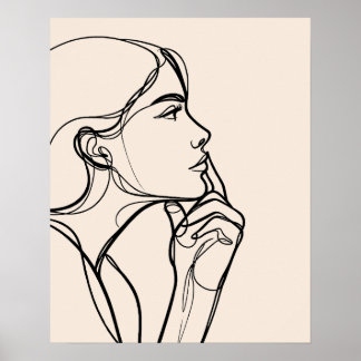 Thoughtful Girl - Line Art Poster
