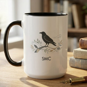 Thoughtful Nordic Raven Nature Lover Monogram Gift Mug