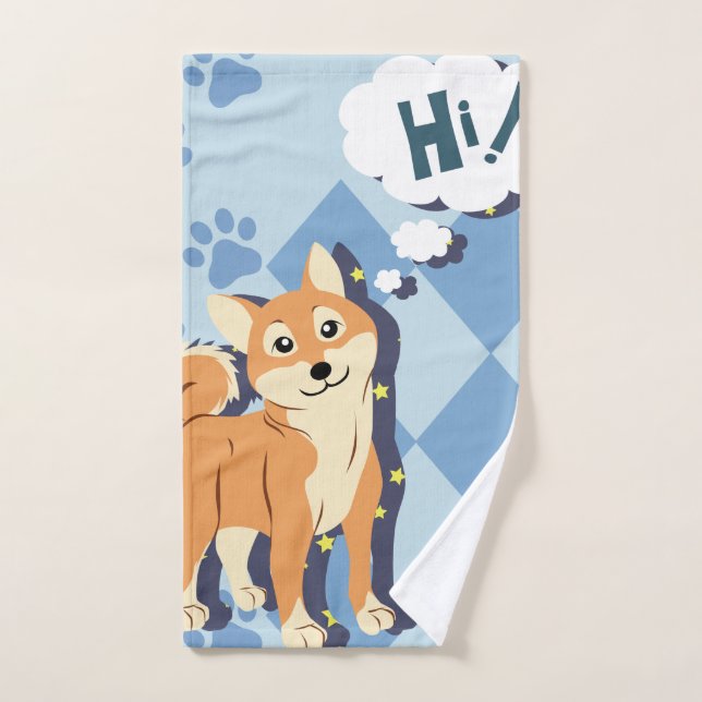 Thoughtful Shiba Inu Bath Towel Set (Hand Towel)