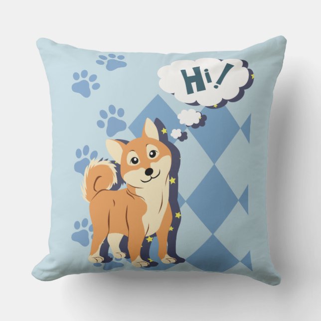 Thoughtful Shiba Inu Throw Pillow (Front)