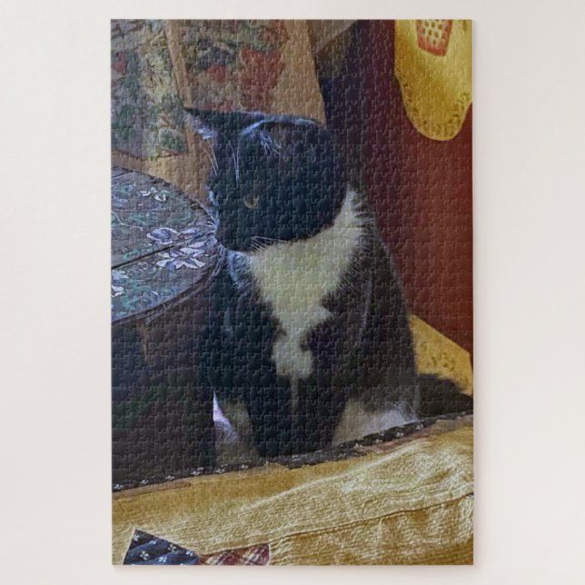 Thoughtful Tuxedo Cat Jigsaw Puzzle (Vertical)