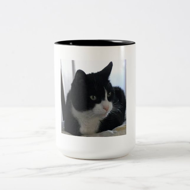 Thoughtful Tuxedo Cat Mug (Center)