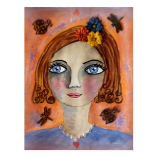 Thoughtful Whimsy Girl Postcard