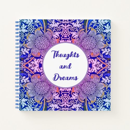 Thoughts and Dreams Boho Blue Purple Flowers Notebook