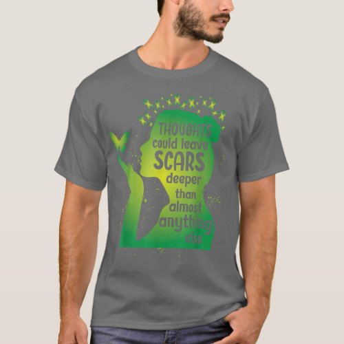 Thoughts Could Leave Scars Green Ribbon Mental Hea T_Shirt