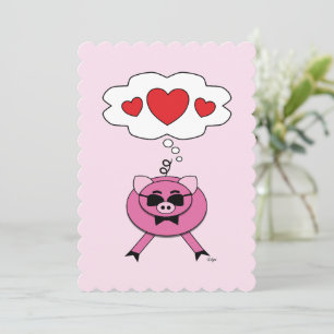 Thoughts Filled With Love Cute Pink Pig Card