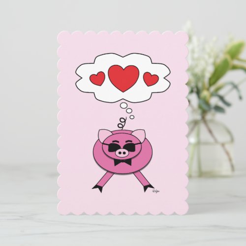 Thoughts Filled With Love Cute Pink Pig Valentine Holiday Card
