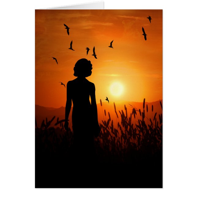 Thoughts of You Sunset Silhouette with Female Cards (Front)