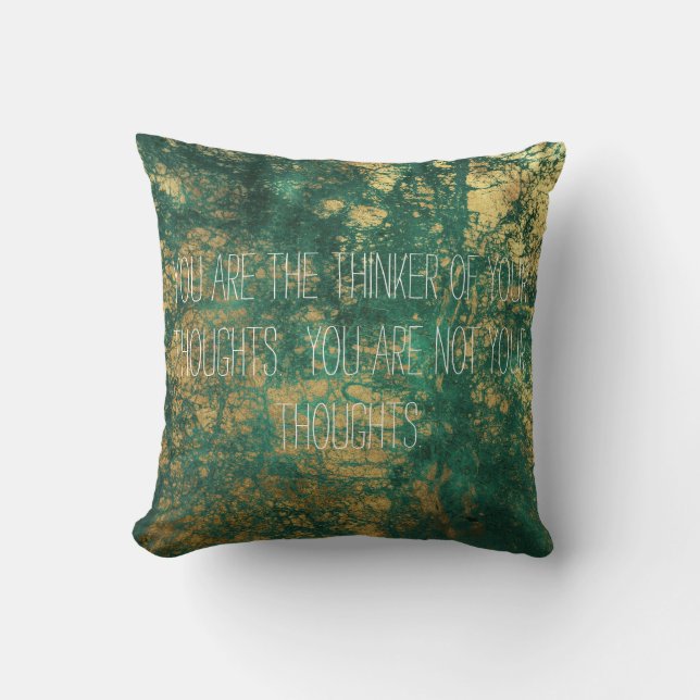 Thoughts Quote on Green Throw Pillow (Front)