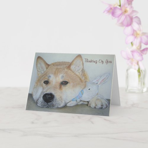 thougtful beautiful akita dog thinking of you card