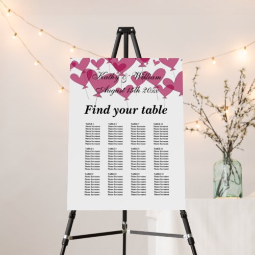 Thousand and one balloons wedding seating chart foam board