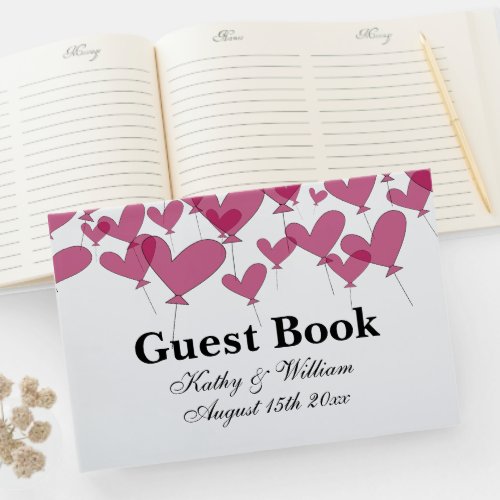 Thousand and one red heart balloons custom wedding guest book