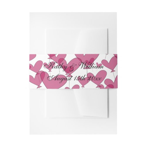 Thousand and one red heart balloons cute wedding invitation belly band